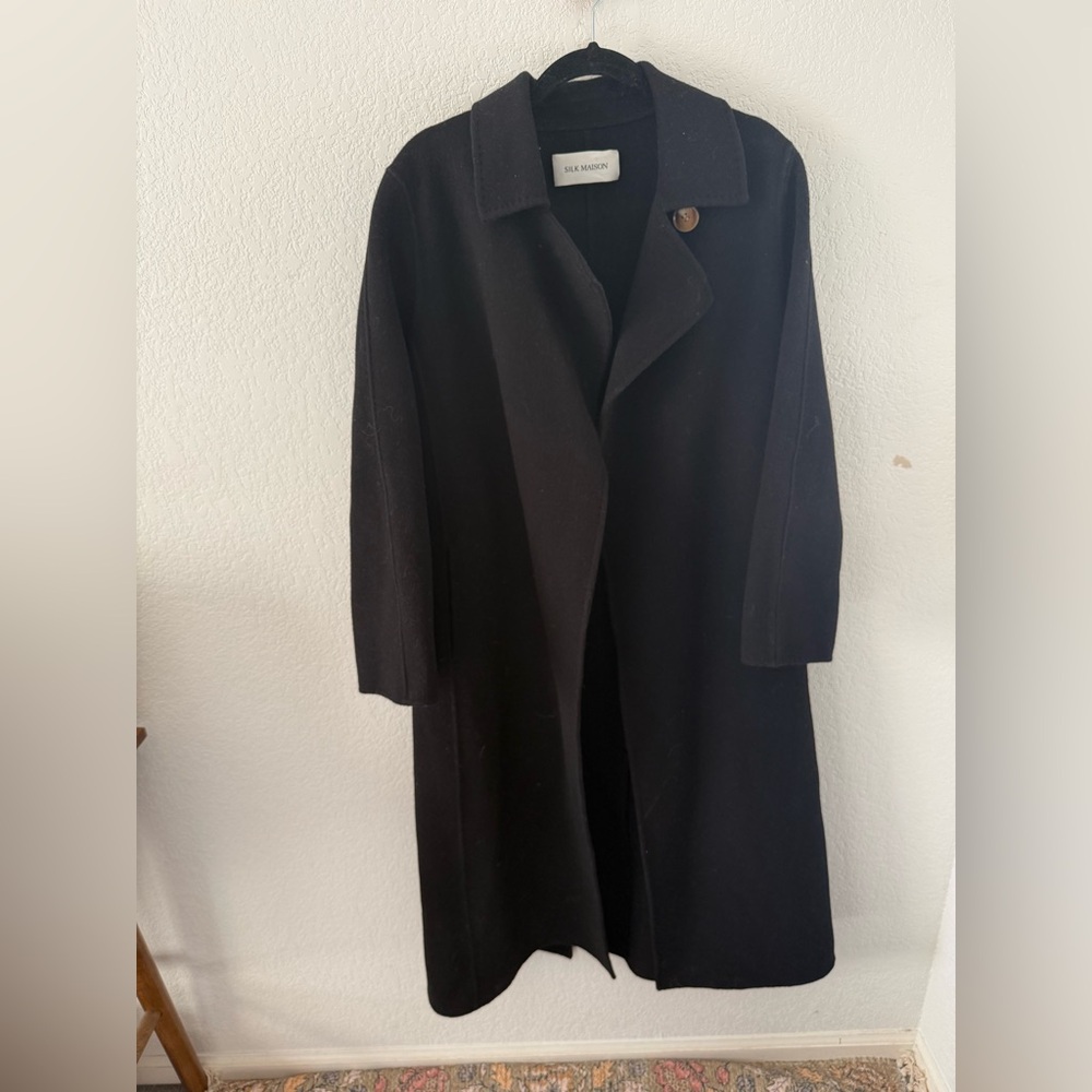 Silk Maison Black Wool Coat